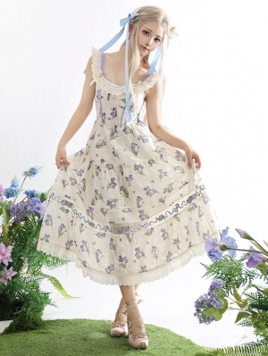 Ivory and Purple Floral Embroidery Lolita Classic JSK Dress