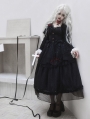 Black/White Spider Web Embroidery Long-Sleeved Gothic Lolita OP Dress