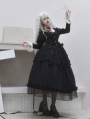 Black/White Spider Web Embroidery Long-Sleeved Gothic Lolita OP Dress