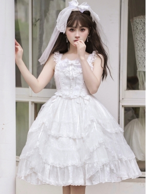 Apricot/White Tiered Ruffle High Waist Sweet Lolita JSK Dress