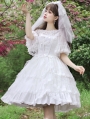 Apricot/White Tiered Ruffle High Waist Sweet Lolita JSK Dress