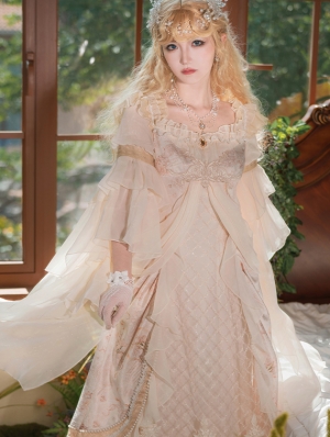 Champagne Off-the-Shoulder Ruffle Classic Lolita OP Dress