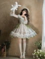Green Teacup Rabbit Print Ruffle Neck Classic Lolita OP Dress