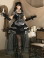 Black Dark Night Rose Print Ruffle Lace Gothic Lolita OP Dress