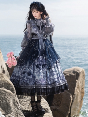 Blue Angel Garden Print Asymmetric Classic Elegant Lolita JSK Dress