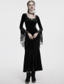 Black Gothic Velvet Long Sleeve Fishtail Maxi Dress
