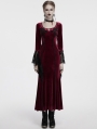 Red Gothic Velvet Long Sleeve Fishtail Maxi Dress
