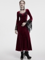 Red Gothic Velvet Long Sleeve Fishtail Maxi Dress