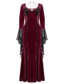 Red Gothic Velvet Long Sleeve Fishtail Maxi Dress