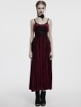 Red Gothic Embroidered Velvet Slip Long Party Dress