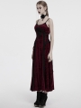 Red Gothic Embroidered Velvet Slip Long Party Dress