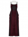 Red Gothic Embroidered Velvet Slip Long Party Dress