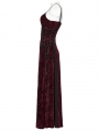 Red Gothic Embroidered Velvet Slip Long Party Dress