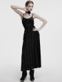 Black Gothic Embroidered Velvet Slip Long Party Dress
