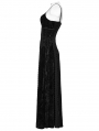 Black Gothic Embroidered Velvet Slip Long Party Dress