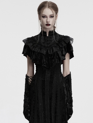 Black Gothic Retro Lace Embroidered Velvet Shawl for Women
