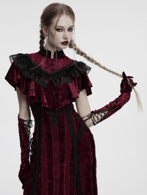 Red Gothic Retro Embroidered Velvet Gloves for Women