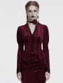 Red Gothic Lace Embroidered Velvet Gigot Sleeve Shirt for Women