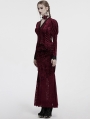 Red Gothic Lace Embroidered Velvet Gigot Sleeve Shirt for Women