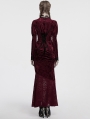 Red Gothic Lace Embroidered Velvet Gigot Sleeve Shirt for Women