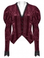 Red Gothic Lace Embroidered Velvet Gigot Sleeve Shirt for Women