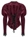 Red Gothic Lace Embroidered Velvet Gigot Sleeve Shirt for Women