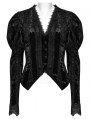Black Gothic Lace Embroidered Velvet Gigot Sleeve Shirt for Women