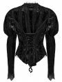 Black Gothic Lace Embroidered Velvet Gigot Sleeve Shirt for Women