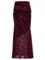 Red Gothic Elegant Velvet Lace Asymmetrical Fishtail Skirt