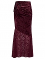 Red Gothic Elegant Velvet Lace Asymmetrical Fishtail Skirt