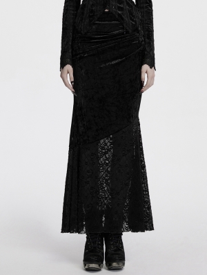 Black Gothic Elegant Velvet Lace Asymmetrical Fishtail Skirt