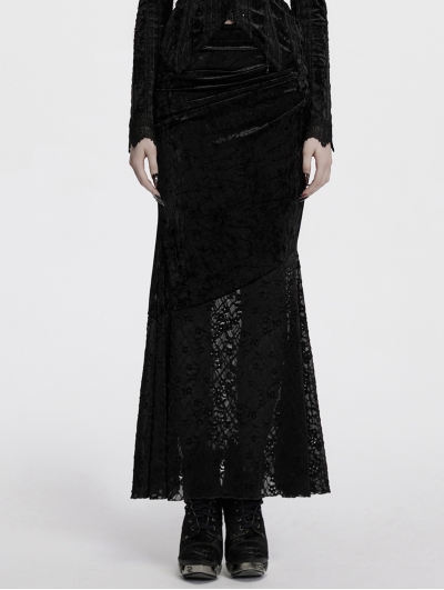 Black Gothic Elegant Velvet Lace Asymmetrical Fishtail Skirt