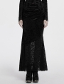 Black Gothic Elegant Velvet Lace Asymmetrical Fishtail Skirt