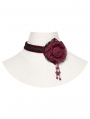 Red Gothic Vintage Burning Rose Bead Chain Choker