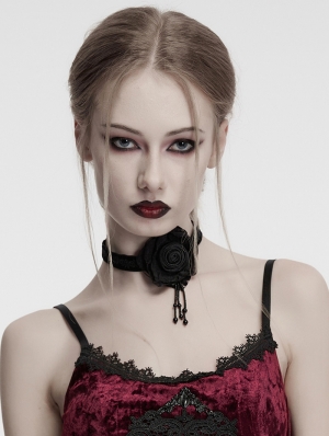 Black Gothic Vintage Burning Rose Bead Chain Choker