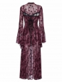 Red Sexy Gothic Crescent Print Mesh Two-Piece Long Fishtail Dress