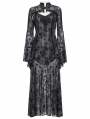 Grey Sexy Gothic Crescent Print Mesh Two-Piece Long Fishtail Dress