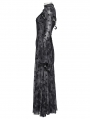 Grey Sexy Gothic Crescent Print Mesh Two-Piece Long Fishtail Dress