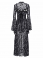 Grey Sexy Gothic Crescent Print Mesh Two-Piece Long Fishtail Dress