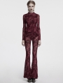 Red Gothic Crescent Hollowed Print Mesh Long Sleeve T-Shirt for Women