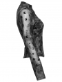 Grey Gothic Crescent Hollowed Print Mesh Long Sleeve T-Shirt for Women