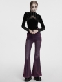 Black Gothic Crescent Hollowed Print Velvet Long Sleeve T-Shirt for Women