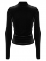 Black Gothic Crescent Hollowed Print Velvet Long Sleeve T-Shirt for Women