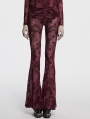 Red Gothic Crescent Hollowed Printed Mesh Long Flare Pants for Women