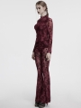 Red Gothic Crescent Hollowed Printed Mesh Long Flare Pants for Women
