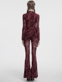 Red Gothic Crescent Hollowed Printed Mesh Long Flare Pants for Women
