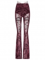 Red Gothic Crescent Hollowed Printed Mesh Long Flare Pants for Women