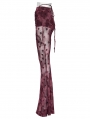 Red Gothic Crescent Hollowed Printed Mesh Long Flare Pants for Women