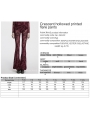 Red Gothic Crescent Hollowed Printed Mesh Long Flare Pants for Women