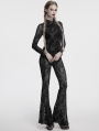 Grey Gothic Crescent Hollowed Printed Mesh Long Flare Pants for Women